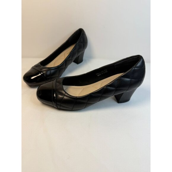 HHTCAL Womens Pump Size 7.5M Black Chunky Heels Comfortable Dressy Career Shoes - Picture 1 of 12